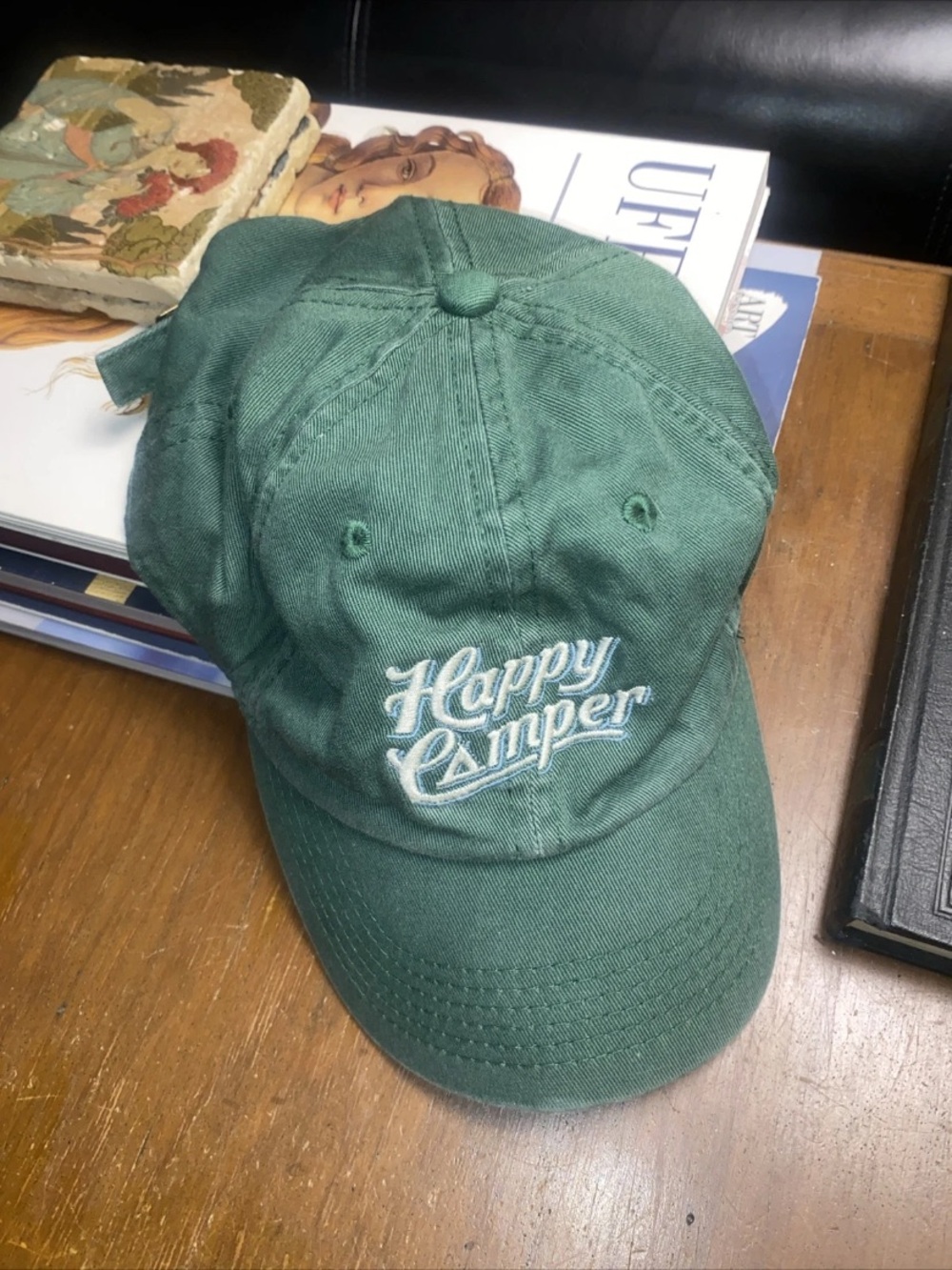 Womens LIFE IS GOOD Happy Camper Adjustable Cap Hat-Green-Cotton Canvas